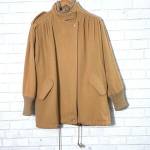 Vtg Camel Wool Jacket Womens XL 90s Coat Minimalist Classic Old Money Equestrian